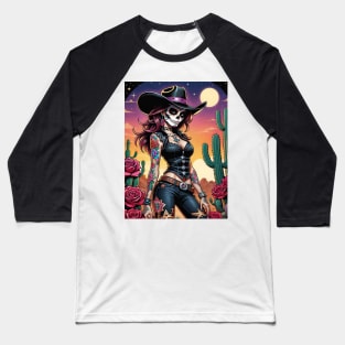 Vaquera - Dia De Los Muertos- Cowgirl Baseball T-Shirt